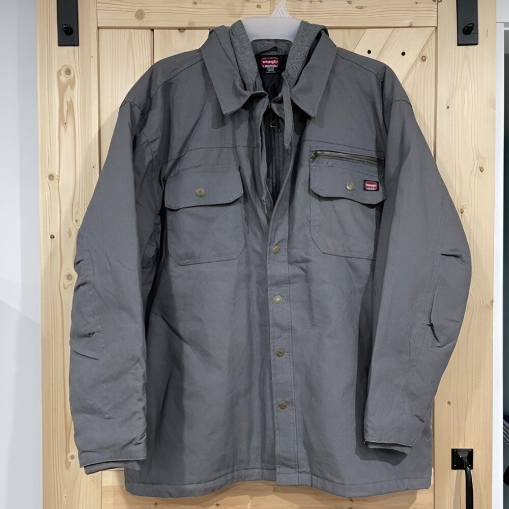 NEW 2XL 50-52 Wrangler Men's Work Jacket- Hooded-Quilt Lined-Duck Canvas
